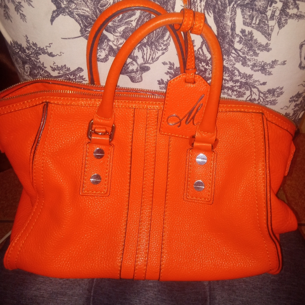 Orange leather Milly shoulder strap large purse